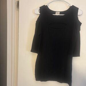 Carol Rose Black Crew Neck 3/4 Sleeve Asymmetrical Cut Out Sweater